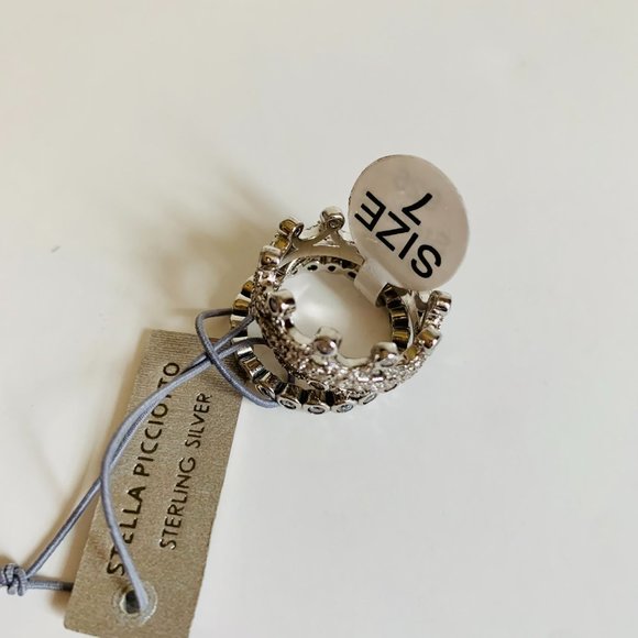 STELLA PICCIOTTO STACKABLE STERLING SILVER SET OF 3 RINGS CROWN WITH STONES - Picture 9 of 9